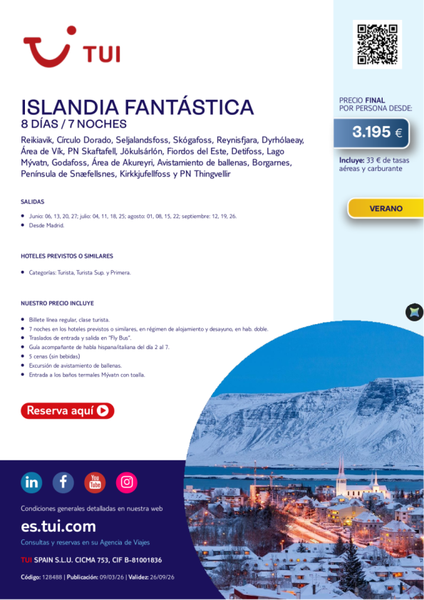 Islandia Fantástica. 8 días / 7 noches. Salidas verano desde MAD desde 3.195 &euro; 