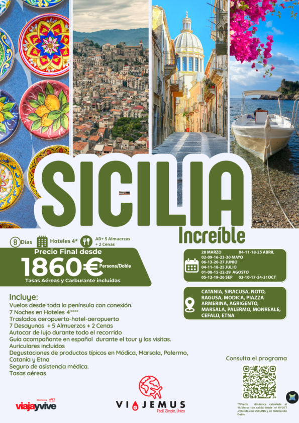 Sicilia Increíble, 8 días conociendo su mágica, hoteles 4*, 5 Almuerzos + 2 Cenas. Salidas  garantizadas