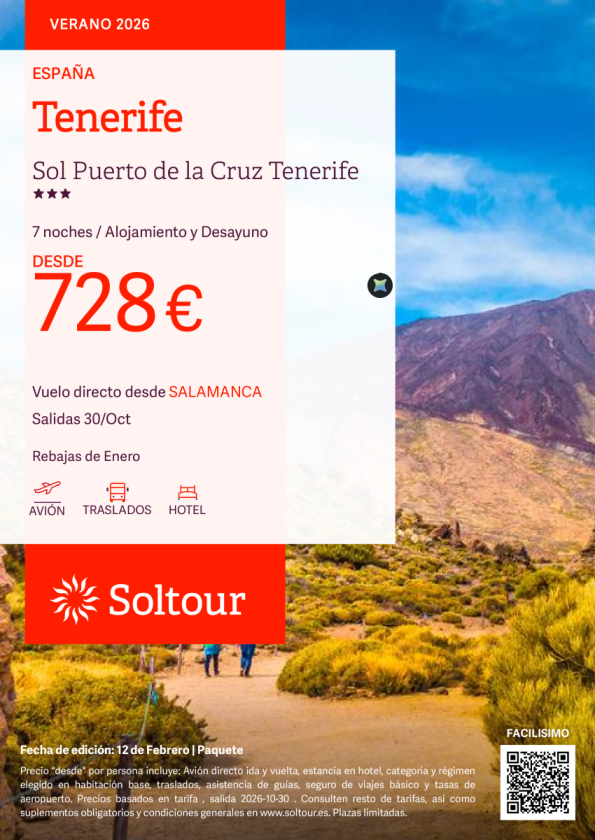 Tenerife en Sol Puerto de la Cruz Tenerife desde 728 &euro; , salida 30 Octubre desde Salamanca