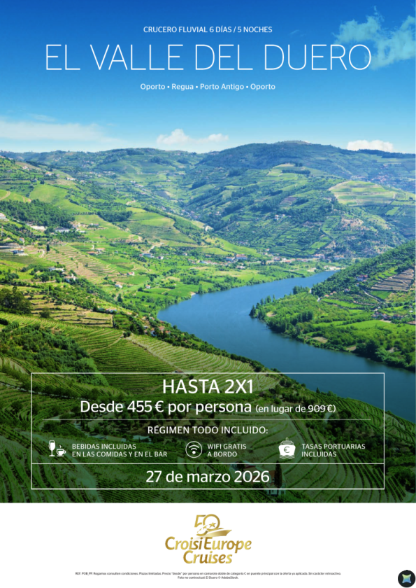 OFERTA HASTA 2X1 - crucero fluvial por el Duero - 6 días - régimen Todo Incluido - 27 marzo