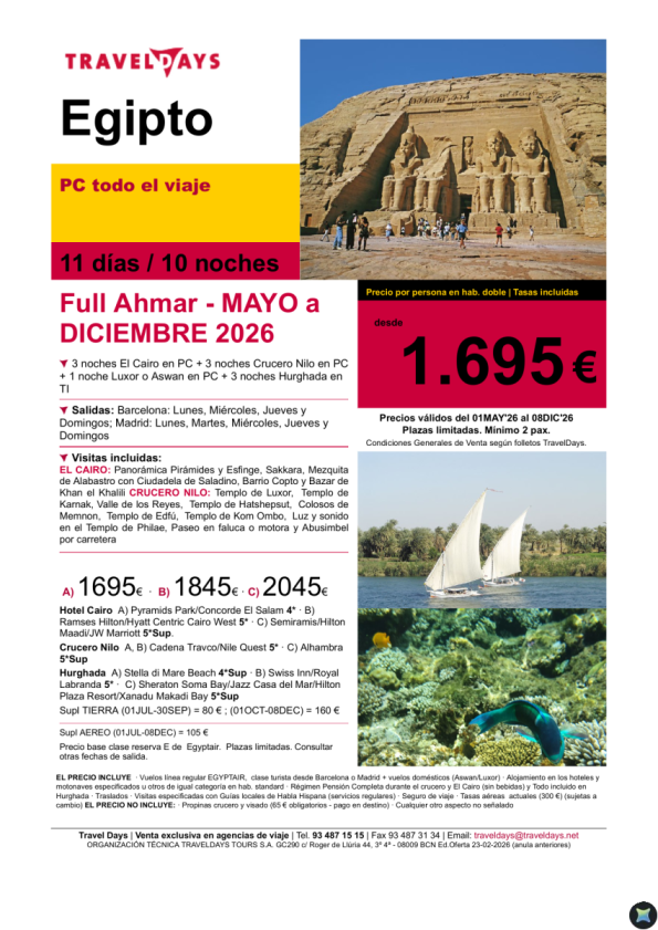 Egipto - Full Ahmar 11 días con Hurghada en T/I a partir de mayo desde 1.675 &euro; 