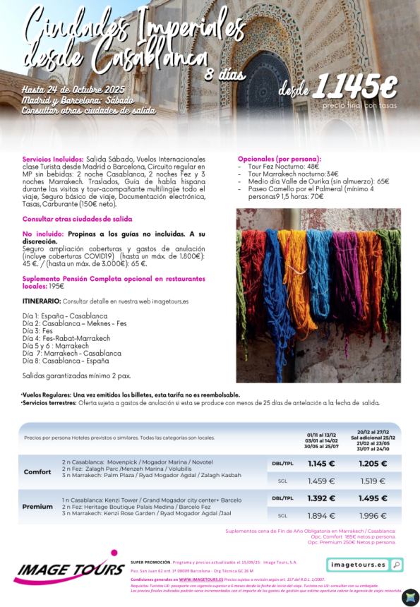 	 Marruecos: Ciudades Imperiales desde Casablanca, 8 días de viaje desde 1.145 &euro; hasta octubre 2026