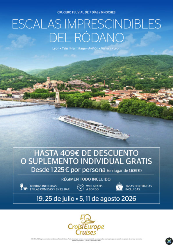 Hasta 409 &euro; de DESCUENTO - Crucero fluvial por el Ródano desde Lyon - 7 días - Todo Incluido - julio y agosto
