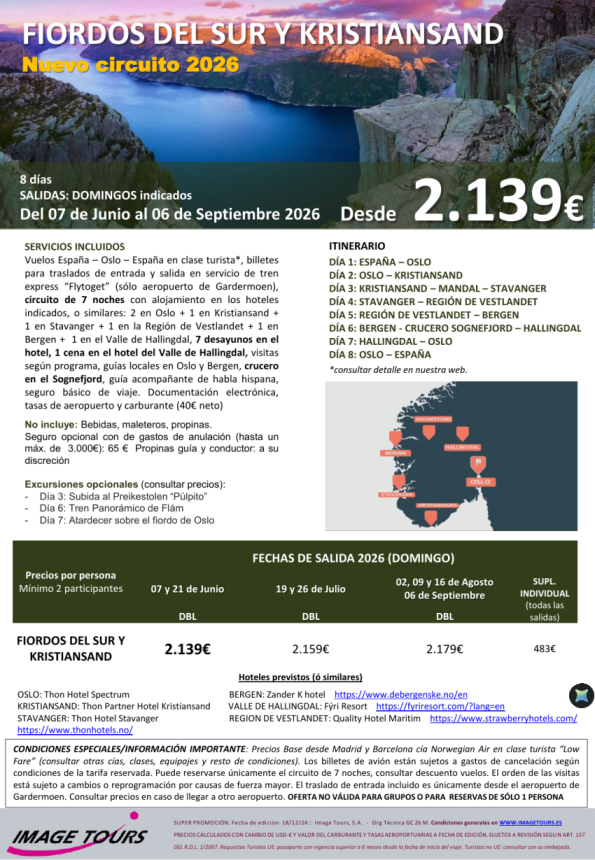 NORUEGA, Fiordos del sur y Kristiansand, 8 días con todas las visitas desde 2.139 &euro; 