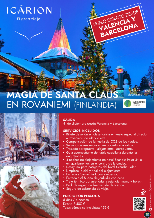 Magia de Santa Claus en Rovaniemi. Vuelo directo desde Valencia y Barcelona