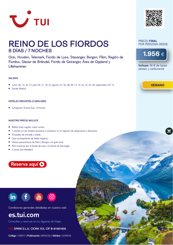 Reino de los Fiordos. 8 días / 7 noches. Verano salidas desde MAD desde 1.956 &euro; 