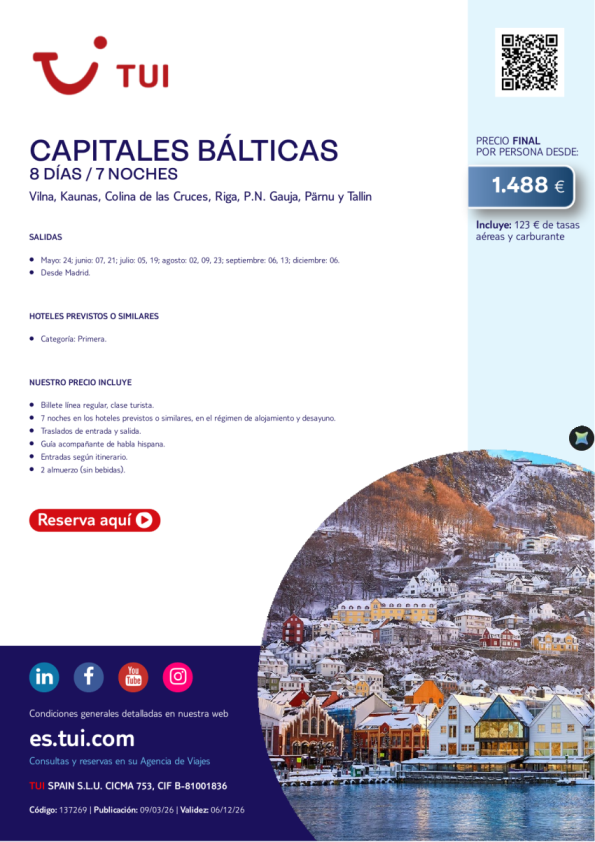 Capitales Bálticas. 8 días / 7 noches. Salidas desde MAD desde 1.488 &euro; 
