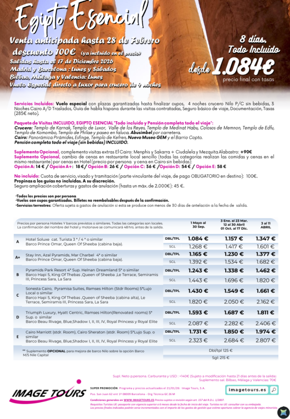 Egipto Esencial hasta sept 2026 ¡8 días con Visitas y plazas garantizadas! Venta Anticipada desde 1.084 &euro; 