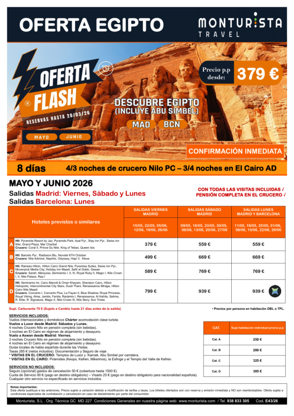 Of.Flash®-Descubre Egipto(Incluye Abu Simbel)*desde 379 &euro; -salida MAD vier-sab-lun BCN lun-Mayo y Junio cruc+cai