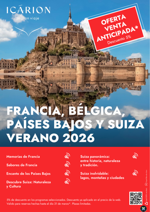 5% Oferta venta anticipada. Francia, Bélgica, Países Bajos y Suiza. Verano 2026