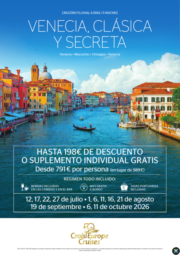 Hasta 198 &euro; de DESCUENTO - Crucero porVenecia, clásica y secreta - 6 días - Todo Incluido - julio y agosto