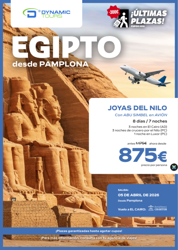 ?????? dsd Pamplona (PNA) ? 05abr?300? de dto.??Joyas del Nilo?Abu Simbel en avión?ahora dsd 875 &euro; ?