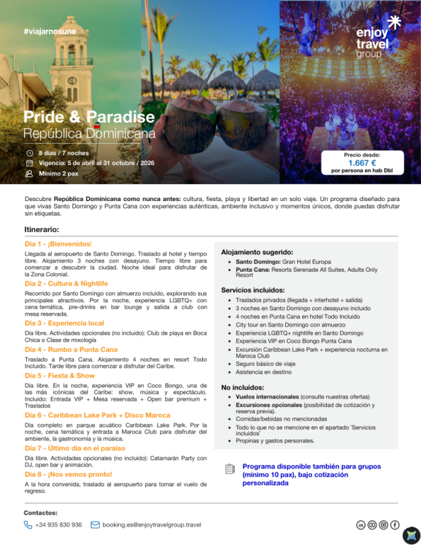 Pride & Paradise  República Dominicana - LGBTIQ+ desde 1.667 &euro; 