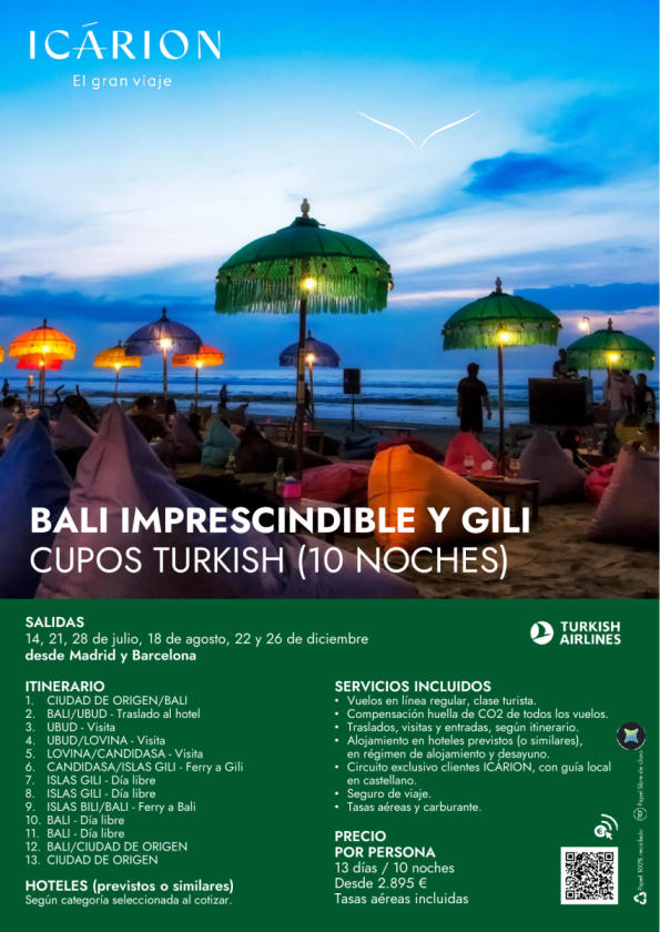 Bali imprescindible y Gili. Cupos Turkish (10 noches)