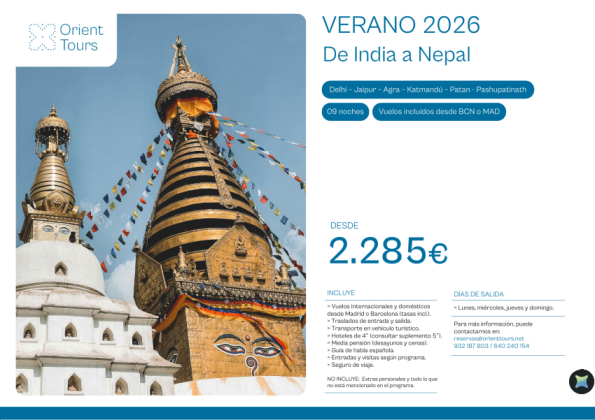 VERANO 2026 - De India a Nepal 09 noches salidas con vuelos desde Barcelona y Madrid desde 2.285 &euro; 