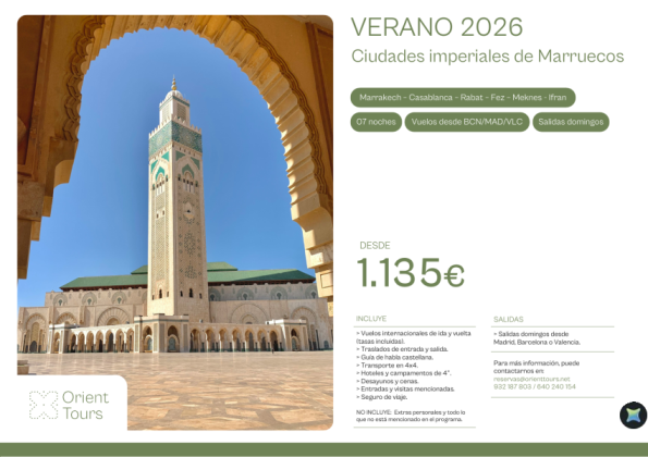 VERANO 2026 - Ciudades imperiales de Marruecos 07 noches con vuelos incluidos desde 1.135 &euro; 