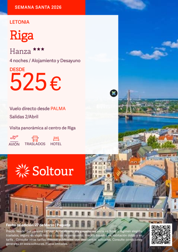 Riga Semana Santa desde 525 &euro; , salida 2 Abril desde Palma