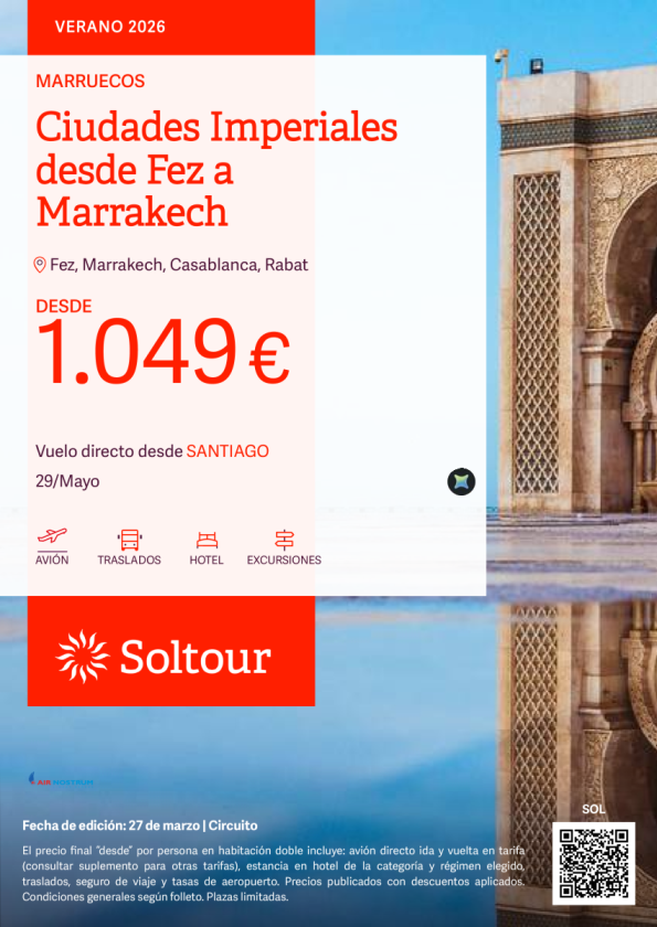 Ciudades Imperiales desde Fez a Marrakech desde 1.049 &euro; , salida 29 Mayo desde Santiago