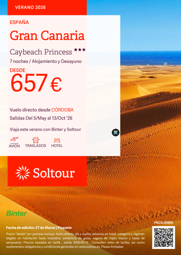 Gran Canaria en Caybeach Princess desde 657 &euro; , salidas del 5 Mayo al 13 Octubre desde Córdoba