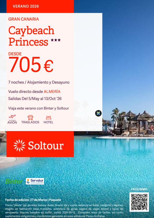 Gran Canaria en Caybeach Princess desde 705 &euro; , salidas del 5 Mayo al 13 Ocutbre desde Almería