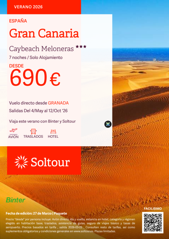 Gran Canaria en Caybeach Meloneras desde 690 &euro; , salidas del 4 Mayo al 12 Octubre desde Granada