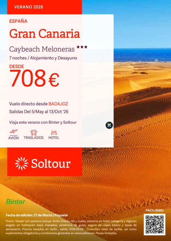 Gran Canaria en Caybeach Meloneras desde 708 &euro; , salidas del 5 Mayo al 13 Octubre desde Badajoz
