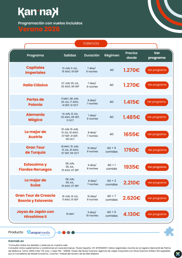 Programación Kannak Verano 2026. Salidas desde Valencia
