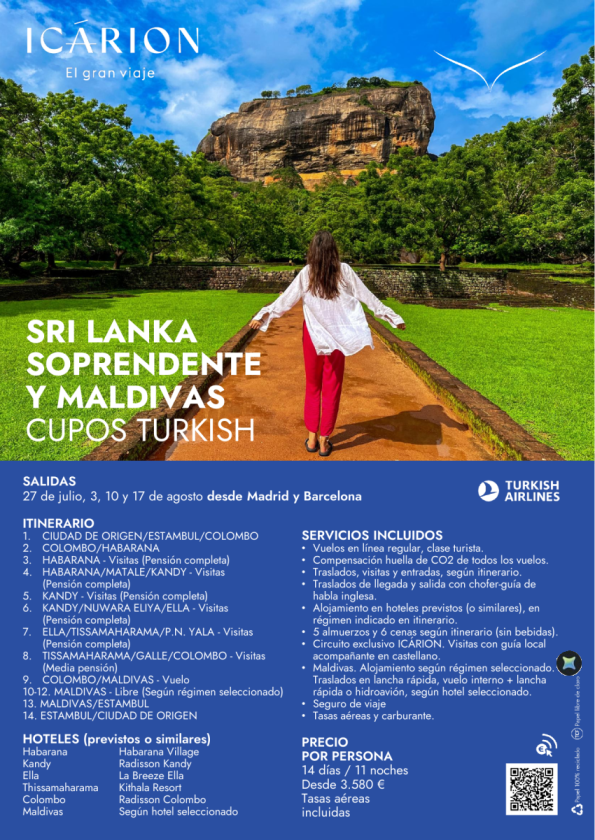 Sri Lanka sorprendente y Maldivas. Cupos Turkish