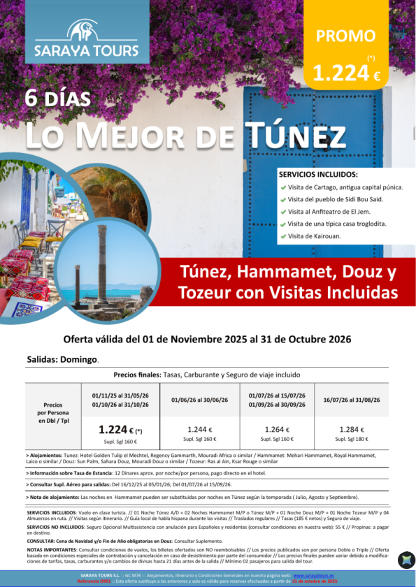 Lo mejor de Túnez 6 días : Circuito con visitas incluidas hasta Octubre 26