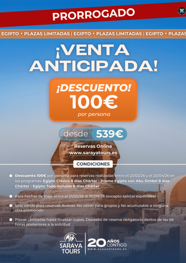 ? ¡¡ Prorrogado !! *EGIPTO Venta anticipada* Descuento 100 &euro; 