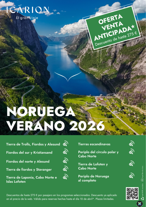 Noruega verano 2026. Oferta venta anticipada. Descuento de hasta 275 &euro; .