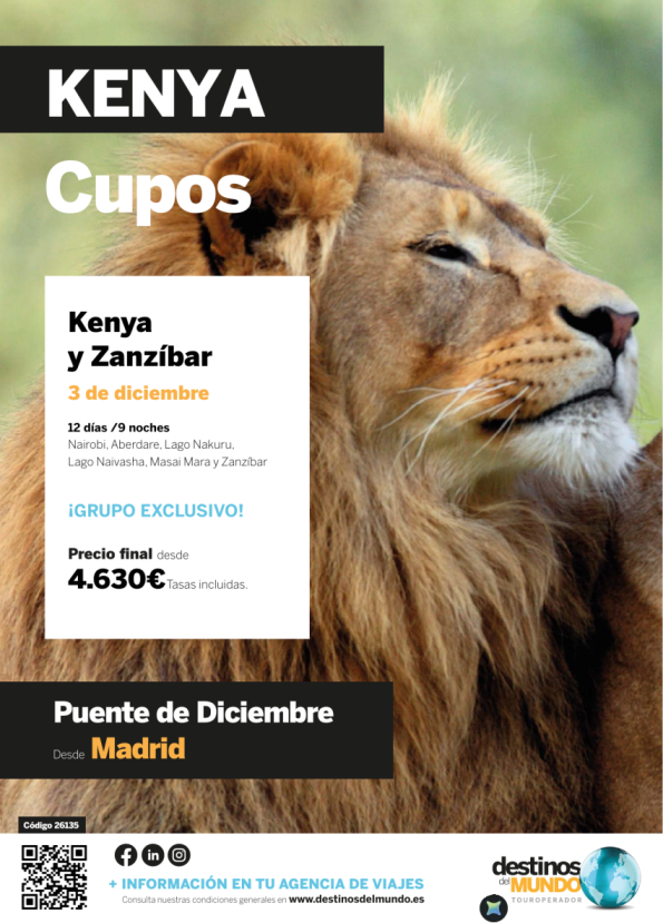 ?? ???Kenya y Zanzíbar CUPOS 11 días / 8 noches Salida: 03 diciembre origen: Madrid desde 4.630 &euro; ?? ???