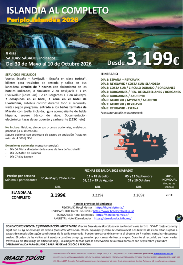 ISLANDIA al completo 8s: Reykjavik, Costa sur, Círculo dorado, Peninsula de Snæfellsnes, Akureyr, Myvatn