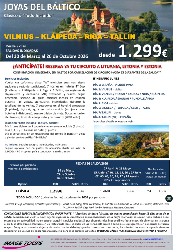 Joyas del BÁLTICO, circuito MP Lituania - Letonia - Estonia, todas las visitas, desde 1.299 &euro; hasta Octubre