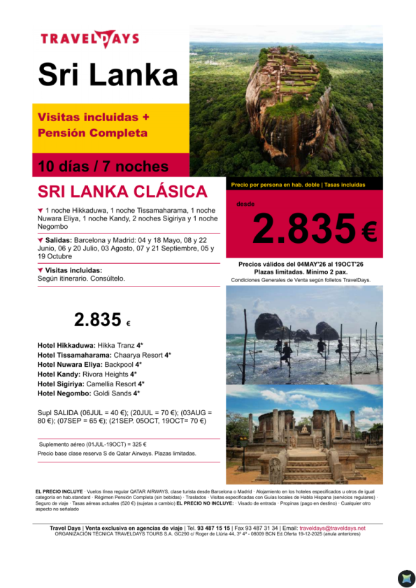 Sri Lanka Clásica - 10 días de viaje desde BCN/MAD a partir de  2.835 &euro; 