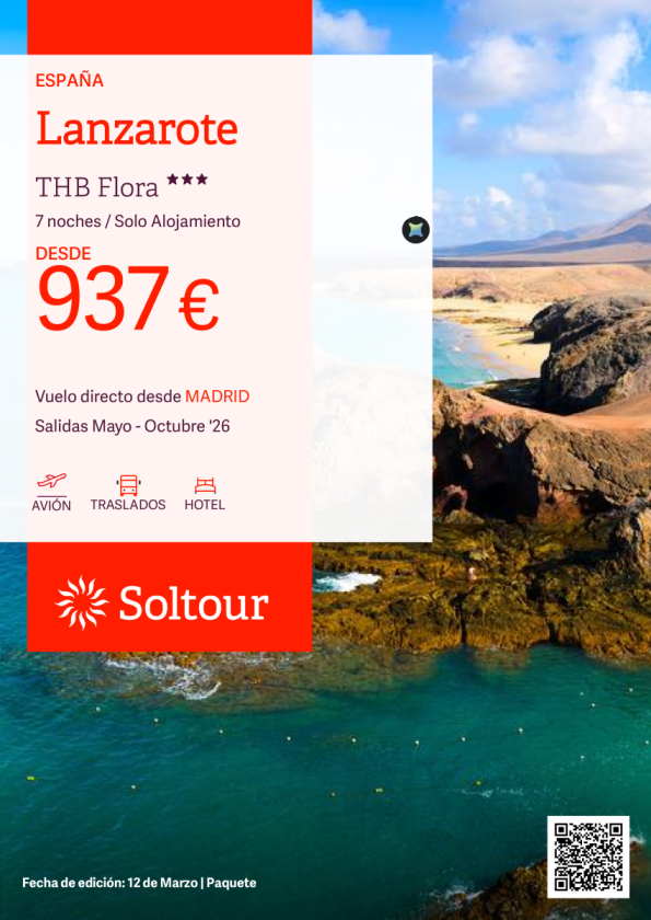 Lanzarote - Especial Familias en THB Flora desde 937 &euro; , salidas de Mayo a Octubre desde Madrid