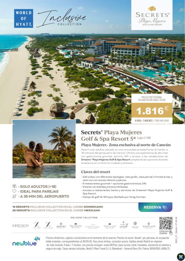 Playa Mujeres (MEX): Playa top cliente premium desde 1.816 &euro; T.I 9D/7N- Secrets Playa Mujeres - Solo Adultos