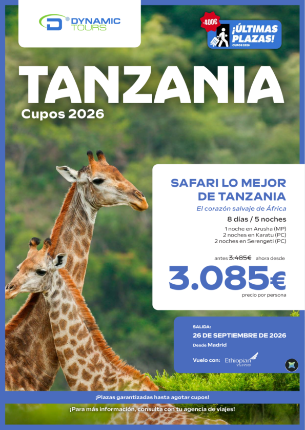 ?????????Últimas Plazas - 26 de Septiembre de 2026 &euro; ?400? de dto.? 3 &euro; .?4?8?5????ahora dsd 3.085 &euro; ?