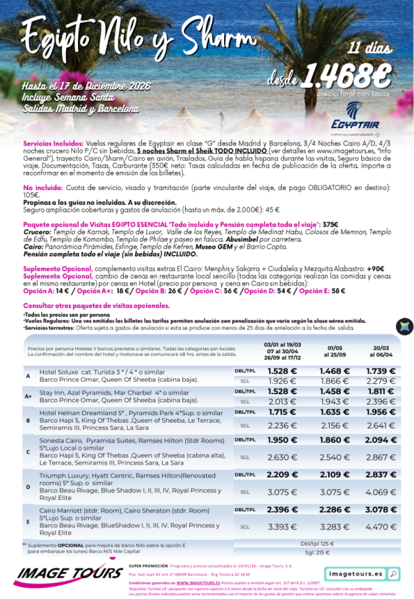 Nilo y Sharm hasta diciembre 2026, 11 días de viaje a Egipto desde 1.468 &euro; 
