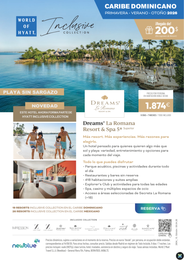 Una nueva opción sin sargazo en Rep. Dominicana. Dreams La Romana ahora es parte de Hyattt -Desde 1.874 &euro; 9D/7