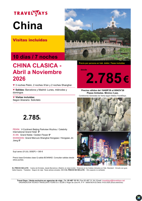 China Clásica 10 días desde BCN/MAD a partir de 2.785 &euro; 