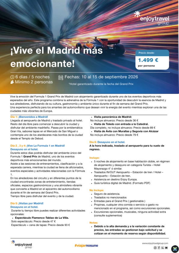 ¡Vive el Madrid más emocionante! Grand Prix  Form1 desde 1.499 &euro; 