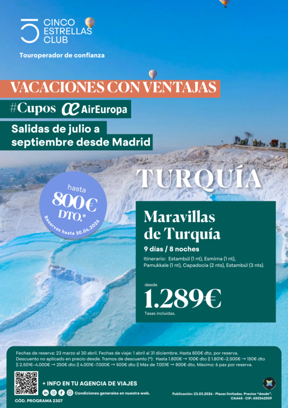 Hasta 800 &euro; dto reserv. hsta 30.04 Cupos| Maravillas de Turquía 9d/8n dsd 1.289 &euro; sal de julio a sept. dsd Mad