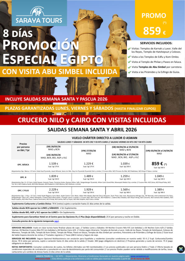 Promo Egipto con Abu Simbel 8días. Crucero y Cairo desde 599 &euro; 