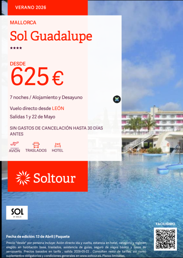 Mallorca Sol Guadalupe con salidas 1 y 22 de mayo, desde 625 &euro; desde León