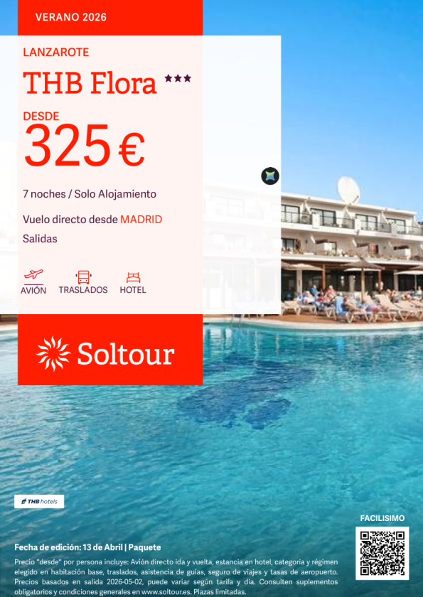 Lanzarote THB Flora, desde 325 &euro; desde Madrid
