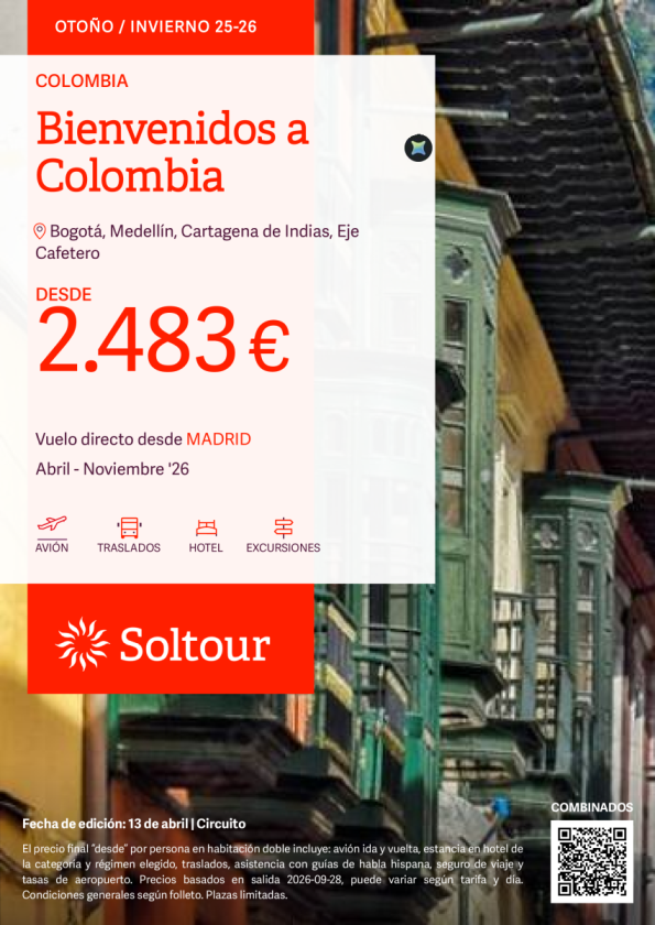 Circuito Bienvenidos a Colombia desde 2.183 &euro; , salidas de Abril a Noviembre desde Madrid