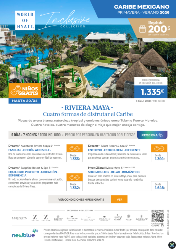 Niños Gratis Riviera Maya Salidas primeravera-verano. Desde 1.335 &euro; 9D/7N Todo Incluido