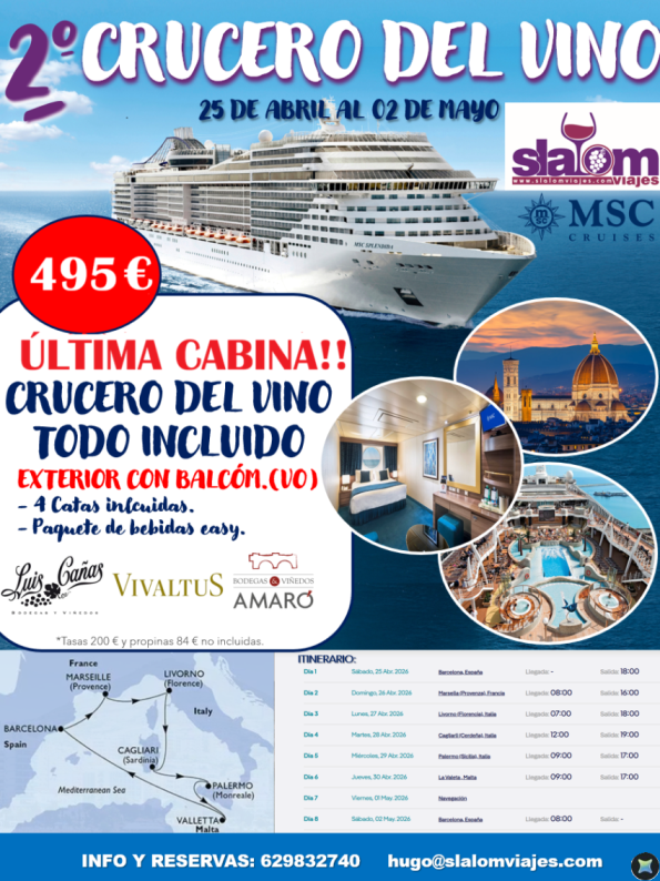 OFERTON CRUCERO vino msc splendida 25 abril