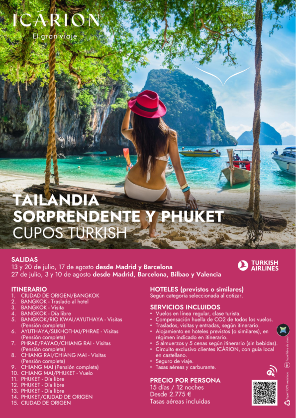 Tailandia sorprendente y Phuket. Cupos Turkish